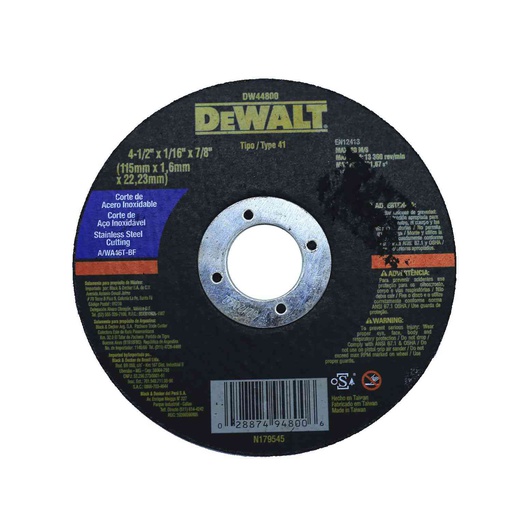 [48397] Disco cortar acero 4.1/2x1/16x7/8" dw44800