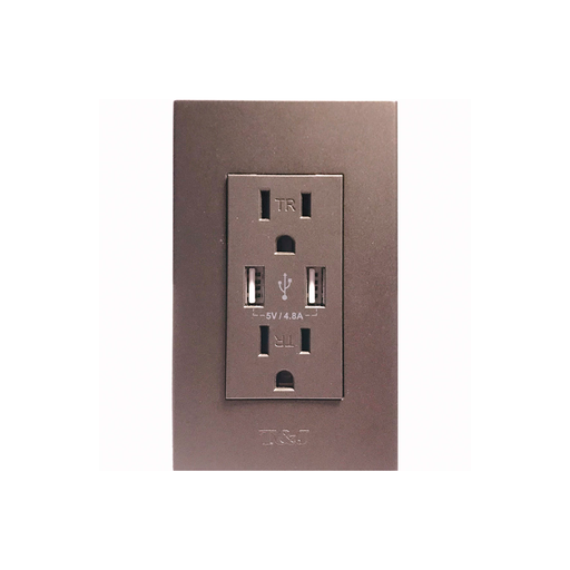 [106097] Tomacorriente doble tr/usb t&j 8054 negro