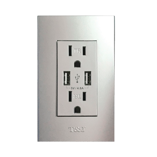 [106098] Tomacorriente doble tr/usb t&j 8054 plateado