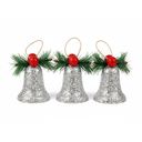 Adorno navideño campana colgar 3pc 7x10cm plateado
