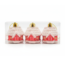 Adorno navideño casa colgar 3pc 6cm rojo/blanco