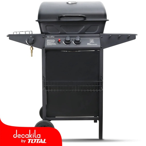 [120325] Asador de gas 2 quemadores con tapadera / llantas 33.8" decakila kmgs005b negro